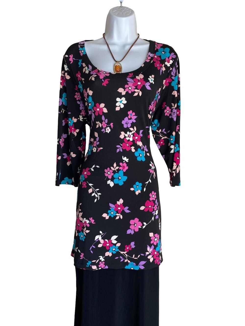 VTG Woman Within Plus 1X Floral Tunic Blouse Cottagecore Dark Boho Whimsigoth